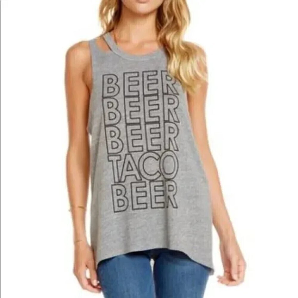 NWT CHASER Gray Deconstructed Beer Beer Taco Beer Super Soft Tank Top Medium